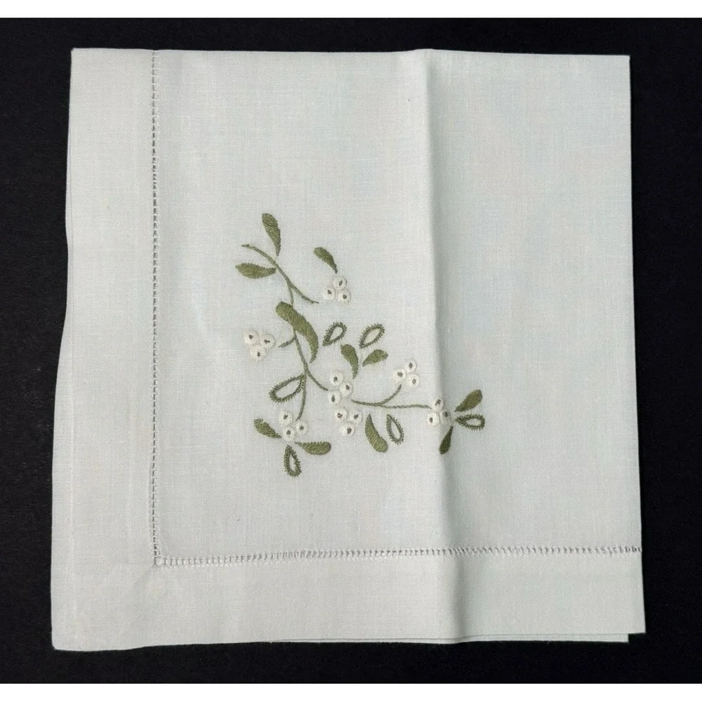 Vtg NEW Belgium Embroidered Linen Set 6 Napkins/39